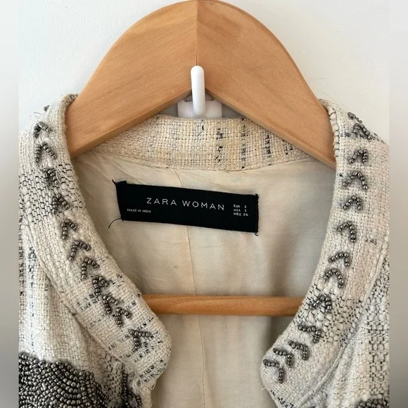ZARA Embellished Beaded Boho Military Vest | Size Small - Picture 3 of 9